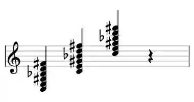 Sheet music of C 9#5#11 in three octaves